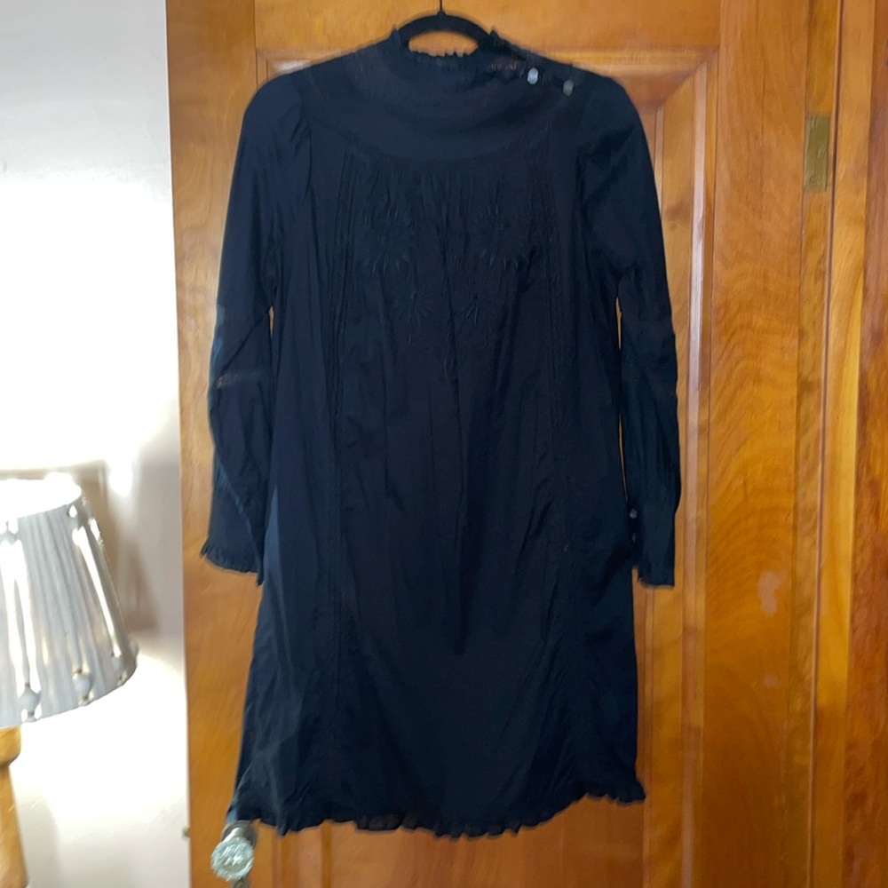 J.Crew Black High-Neck Tunic Dress Sz Small; Floral Embroidery Eyelet; AC887